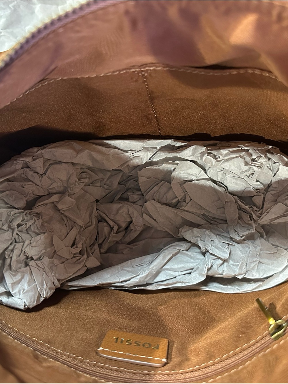 Fossil Cream Canvas Shoulder Bag with Brown Leather Trim - Picture 3 of 6